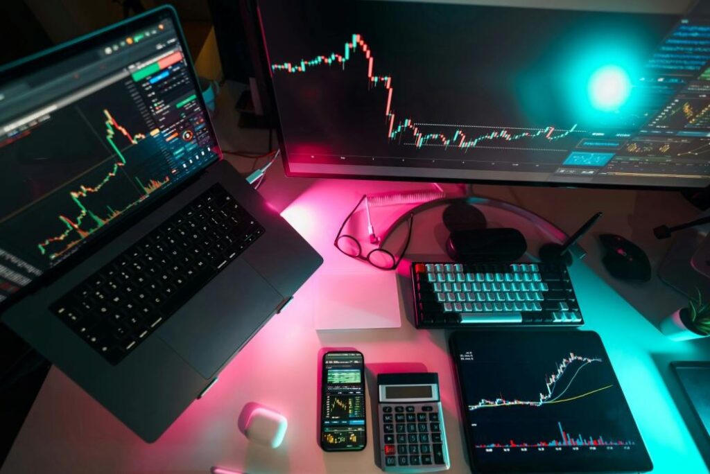 digital currency dashboard A laptop on a desk displaying a digital dashboard