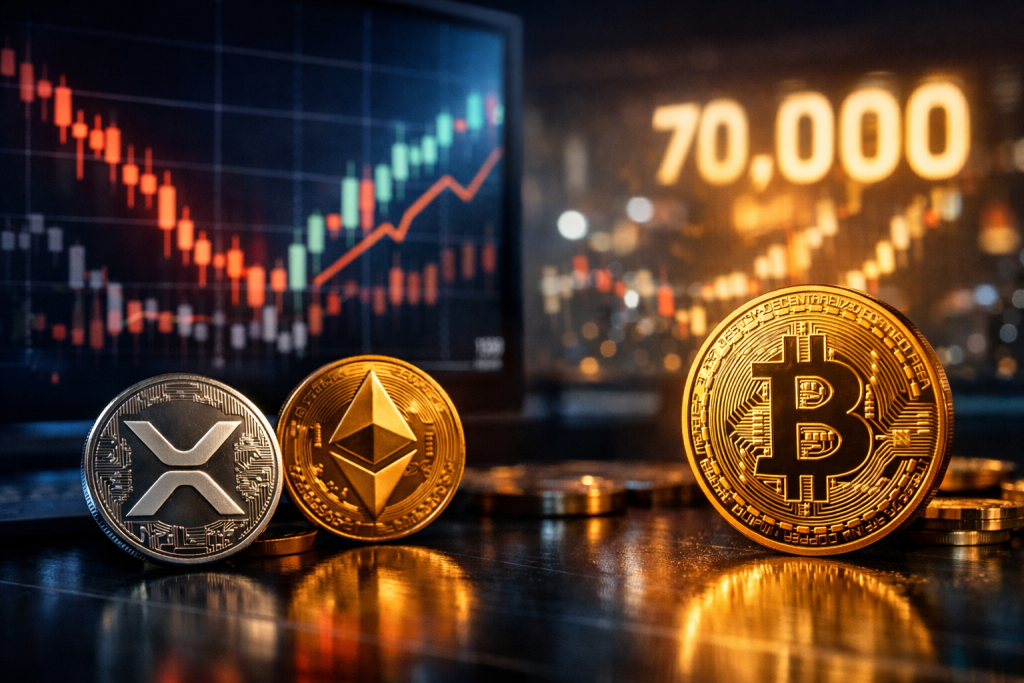 XRP and Ether Lead Crypto Market Declines as Bitcoin Eyes $70,000 – featured image