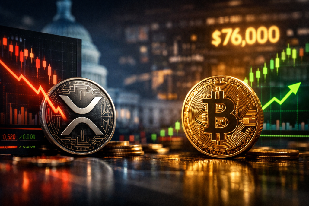 XRP Plummets 10% Amid Clarity Act Setback as Bitcoin Approaches $76,000 – featured image